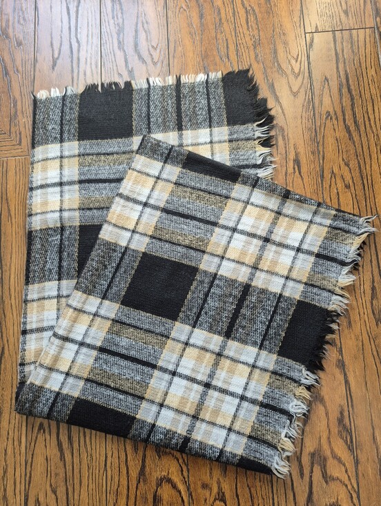 Accessories - Plaid Scarf - Black / Gray / Tan / White - cozy soft with light fringe
